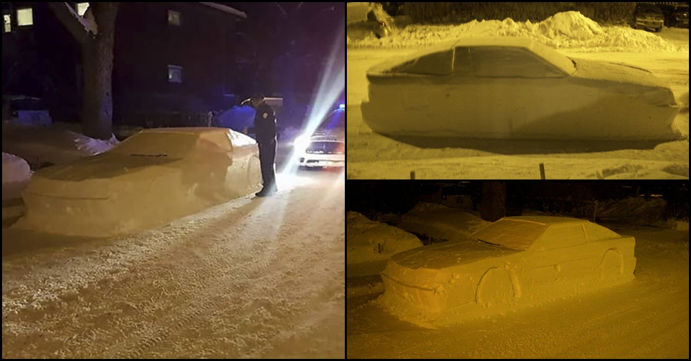 ขำขันวันหิมะตก! หนุ่มไอเดียบรรเจิดปั้นหิมะเป็นรูปรถไว้หน้าบ้าน จนตำรวจมาเขียนใบสั่ง