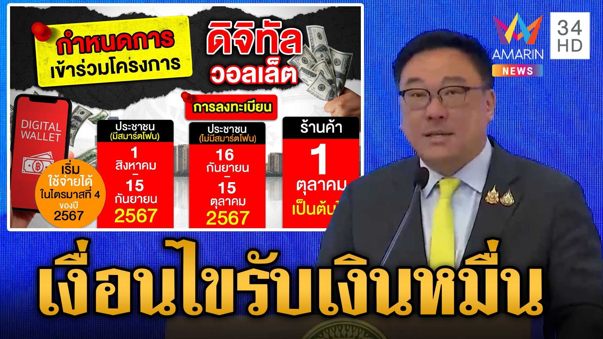 ดีเดย์ 1 สิงหาคม! ลงทะเบียน "ดิจิทัลวอลเล็ต" เช็กเงื่อนไขใครได้บ้าง  | ข่าวเย็นอมรินทร์ | 24 ก.ค. 67 | AMARIN TVHD34