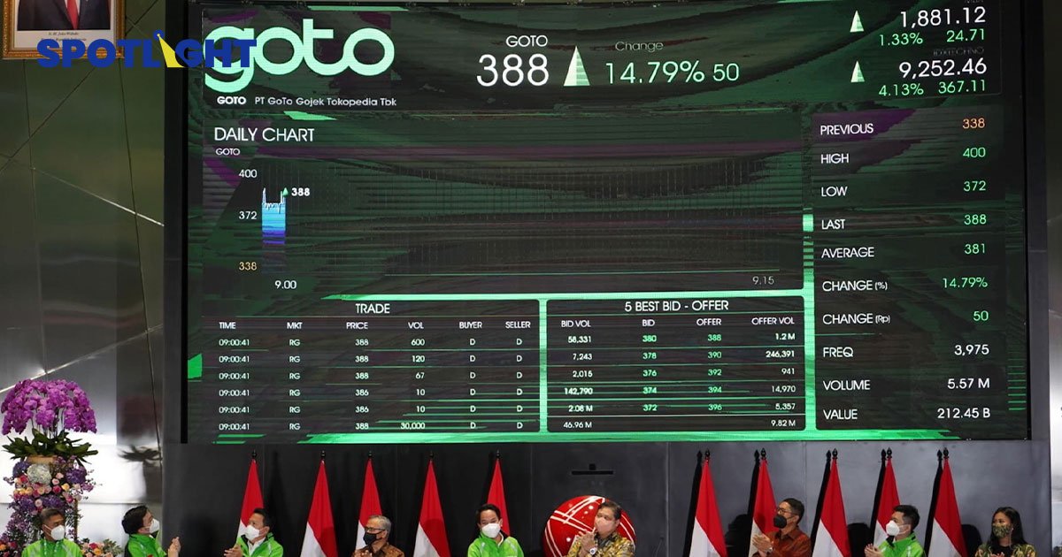 GoTo ไอพีโอใหญ่ที่สุดปี2022  เข้าเทรดตลาดอินโดฯวันแรกราคาหุ้นพุ่งทะยาน