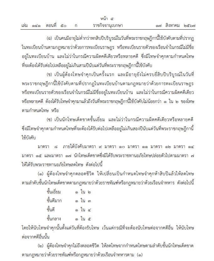 ราชกิจจานุเบกษา เผยแพร่ พระราชกฤษฎีกา พระราชทานอภัยโทษ โอกาสเฉลิมพระชนมพรรษา