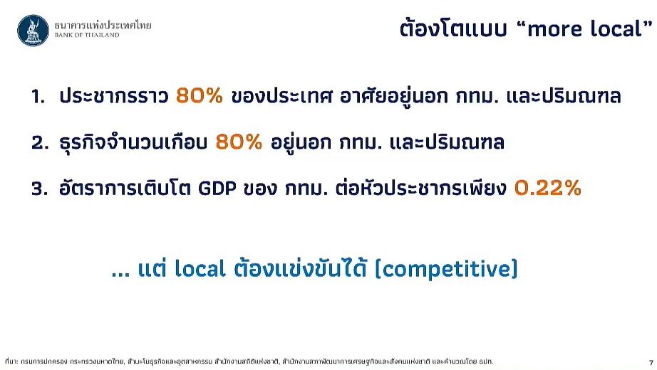 ผู้ว่าธปท.ชี้เศรษฐกิจไทยต้องโต  แบบใหม่ เน้นโตในท้องถิ่นที่สากล 