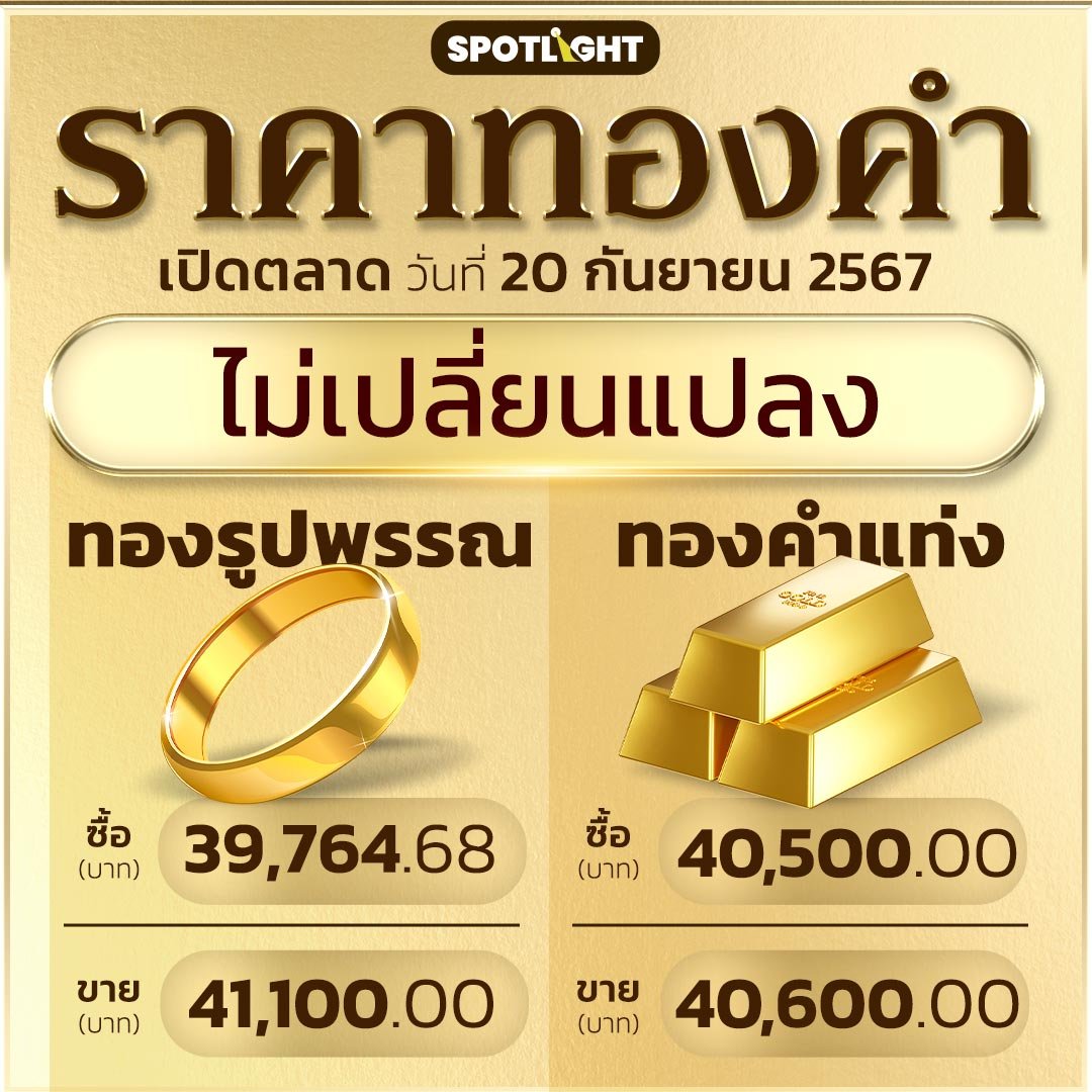 ราคาทองคำวันนี้ 20-09-2024 ภาคเช้า