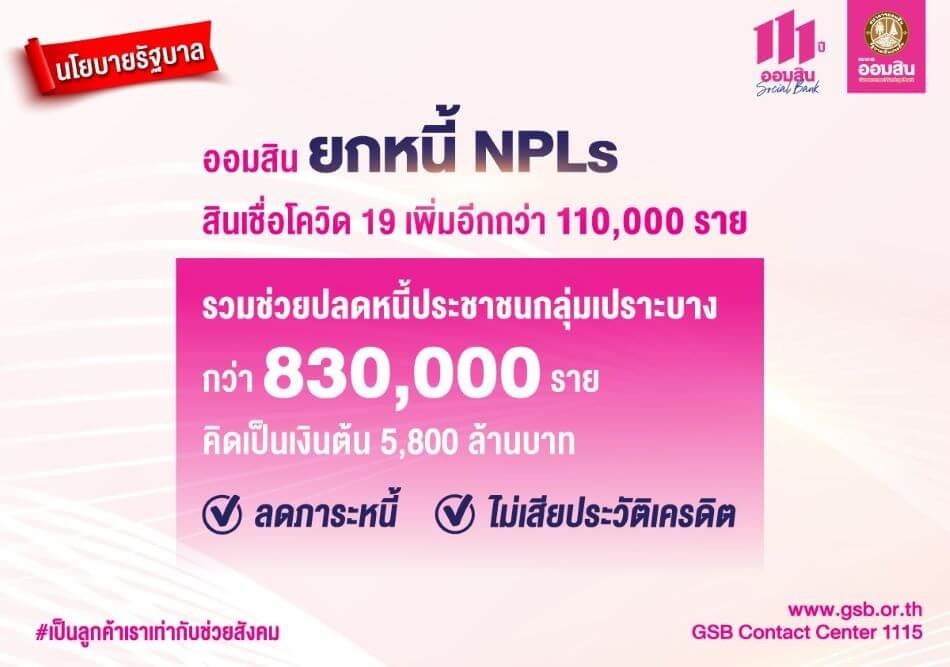 ออมสิน ยกหนี้ NPLs สินเชื่อโควิด 1.1 แสนราย รวม 8.3 แสนคน