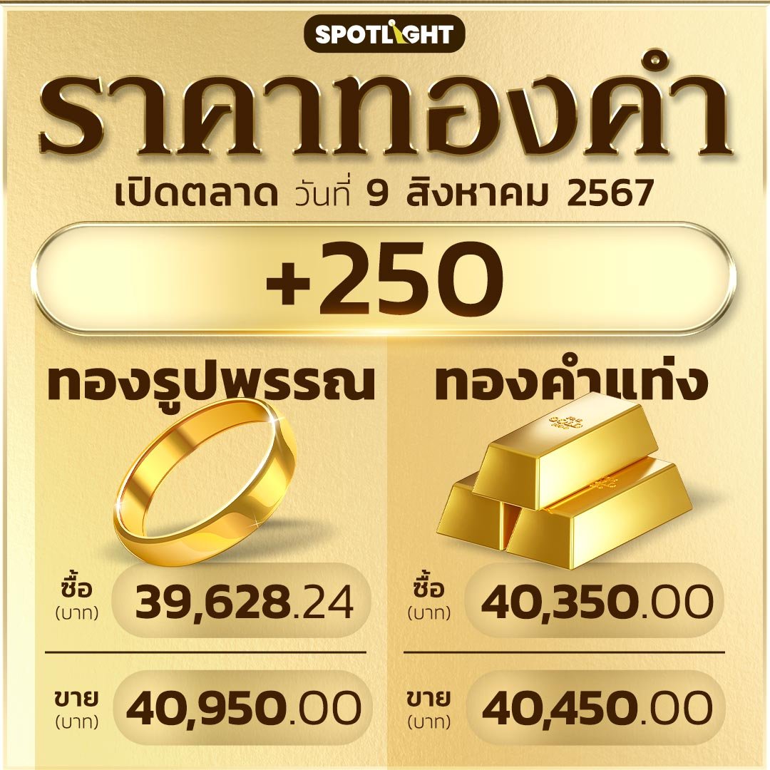 ราคาทองคำวันนี้ 09-08-2024 ภาคเช้า 