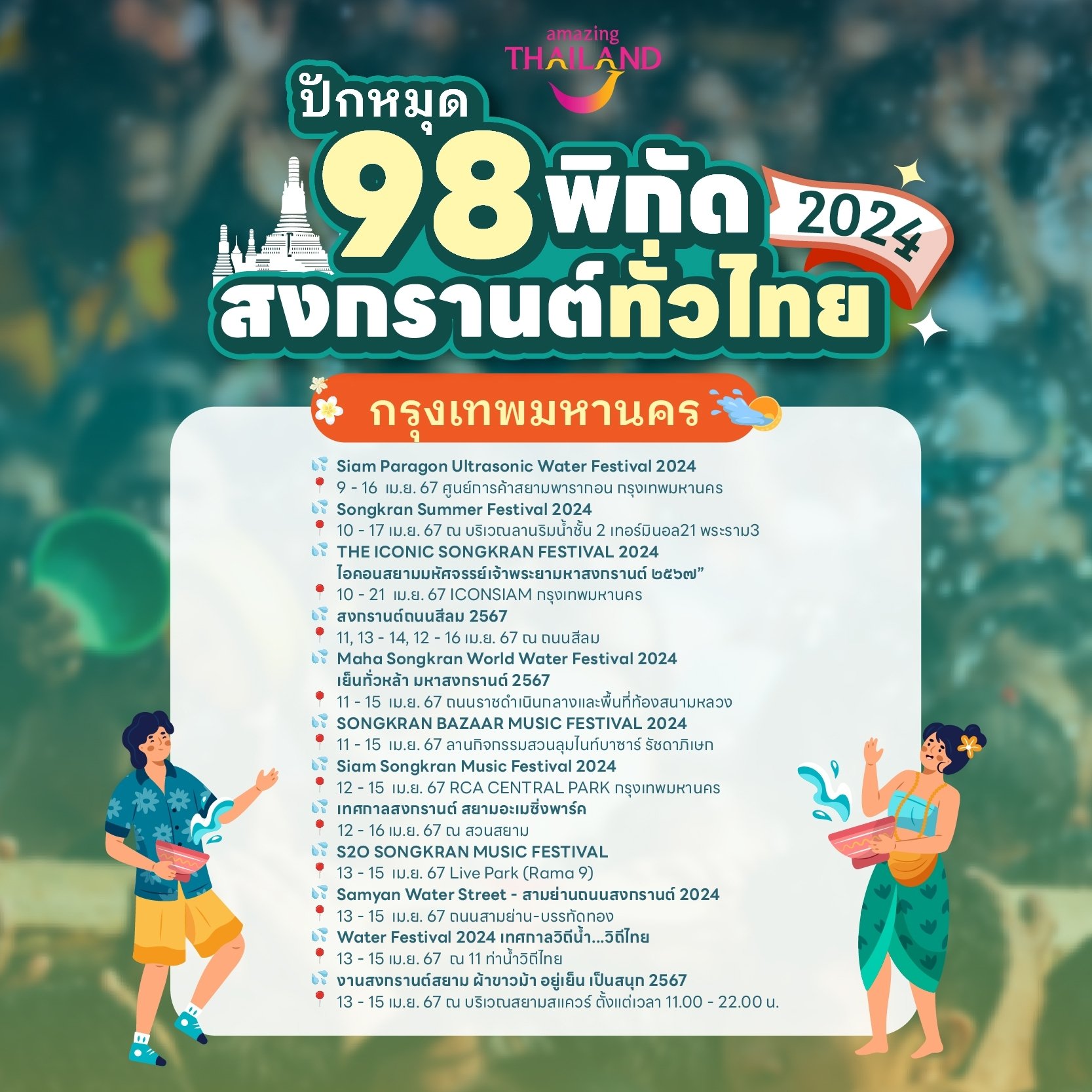 “เย็นทั่วหล้า มหาสงกรานต์ 2567” พิกัดเล่นน้ำทั่วไทย ตลอดเดือน