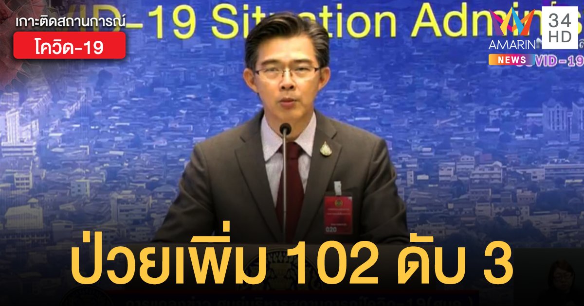 ยอดผู้ป่วยโควิดรายใหม่ในไทยพุ่งขึ้น 102 ราย ดับเพิ่ม 3 ราย