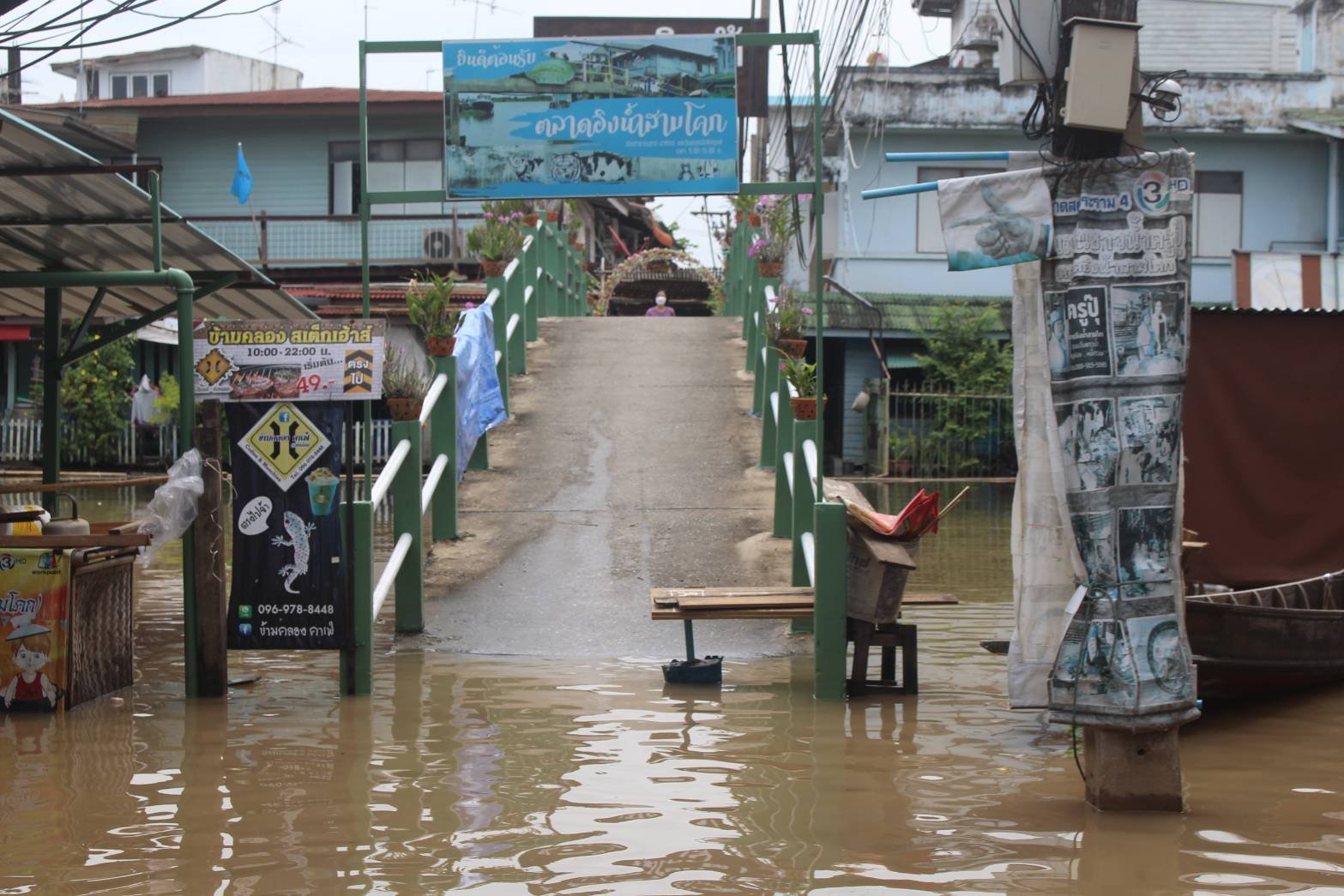 น้ำท่วม ตลาดอิงน้ำ สามโคก ปทุมธานี 