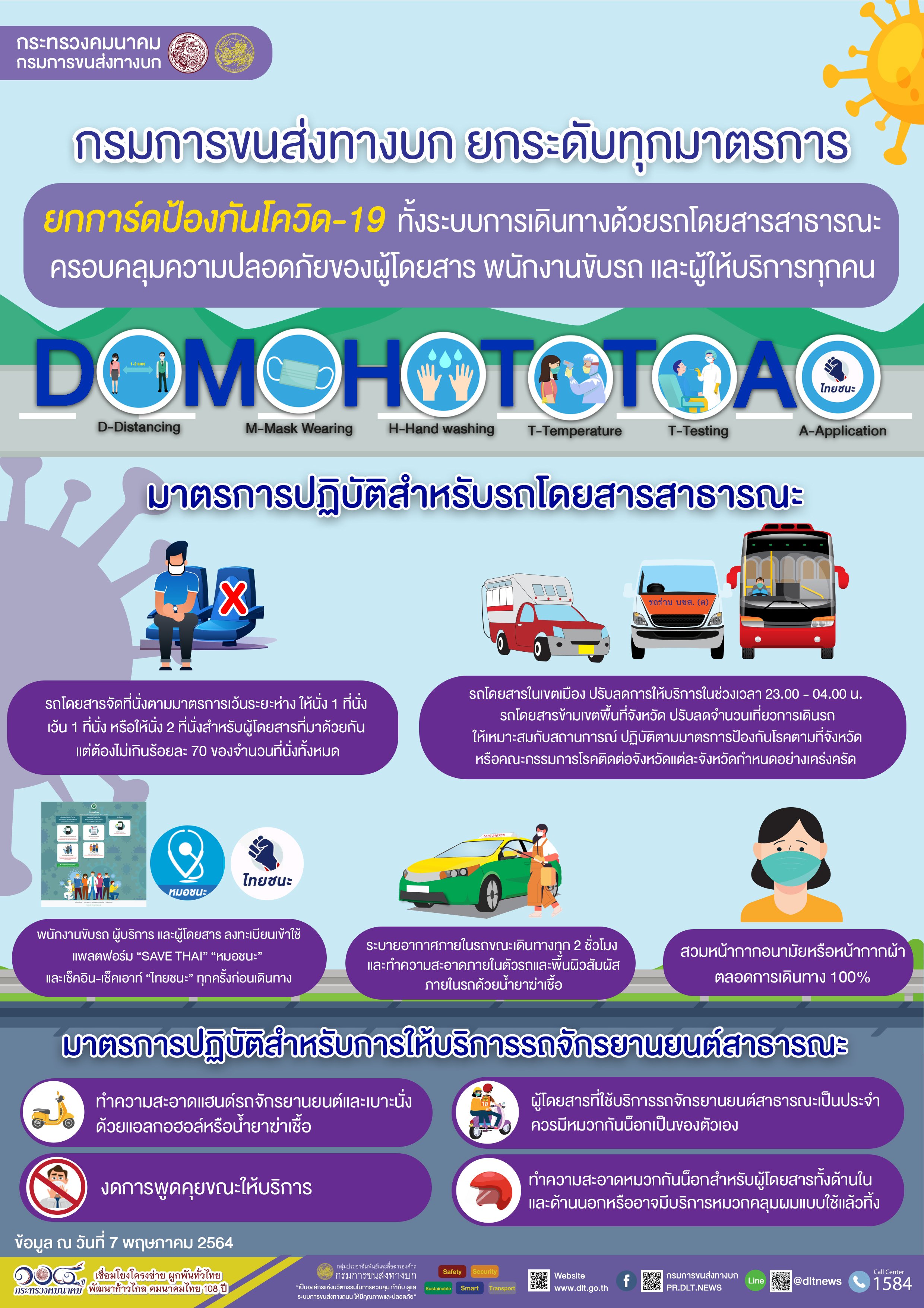 ขนส่งเคาะ! นั่งวินควรมี หมวกกันน็อกส่วนตัว รถเมล์นั่งเว้น 1 ที่นั่ง แต่ถ้ามาด้วยกันนั่งติดกันได้