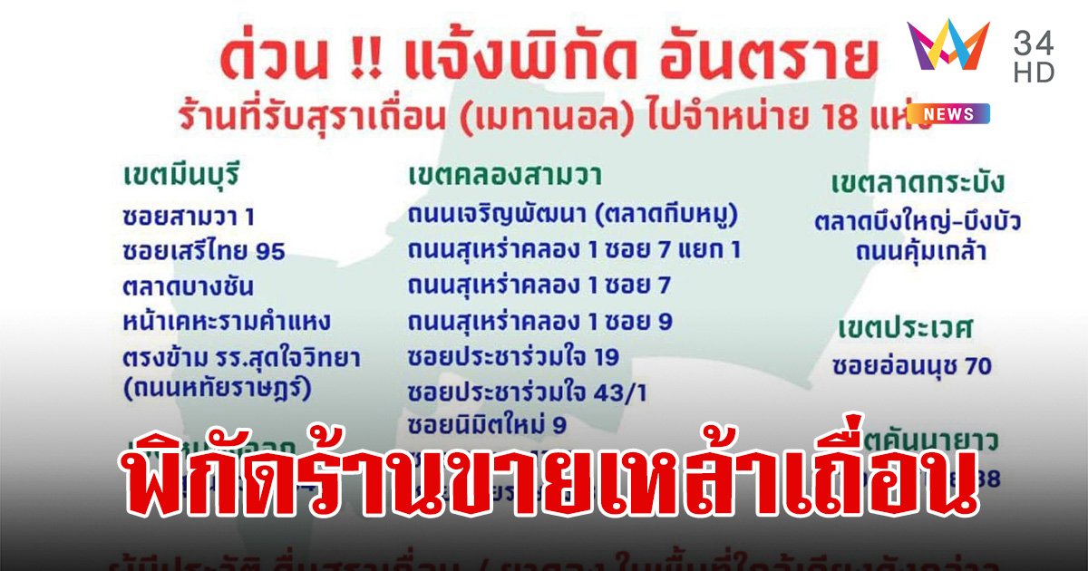 เปิดพิกัดอันตราย ร้านขายเหล้าเถื่อน 6 เขต กทม. ใครไปร้านเหล่านี้พบแพทย์ด่วน 