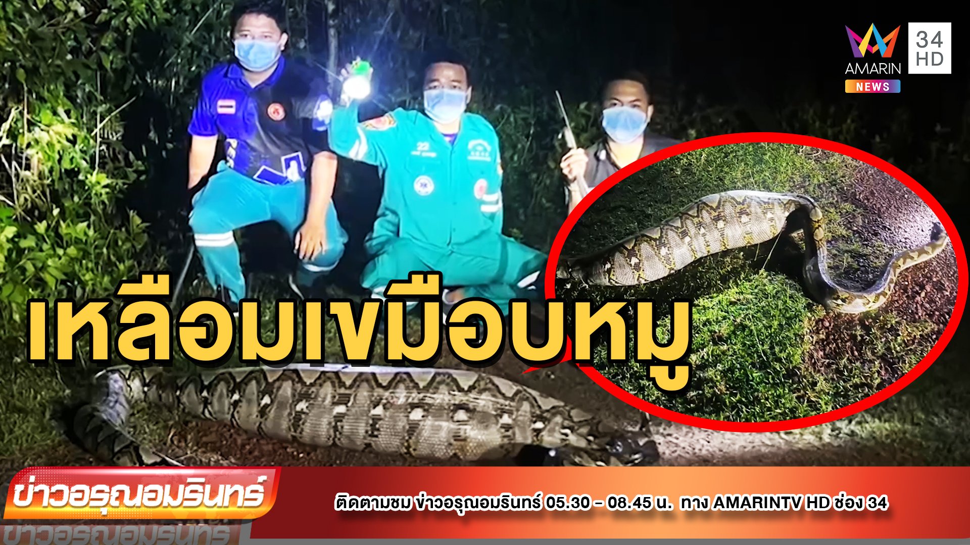 ผงะกลางดึก! งูเหลือมตัวเขื่อง นอนนิ่งหน้าบ้าน | ข่าวอรุณอมรินทร์ | 9 พ.ค. 65 | AMARIN TVHD34