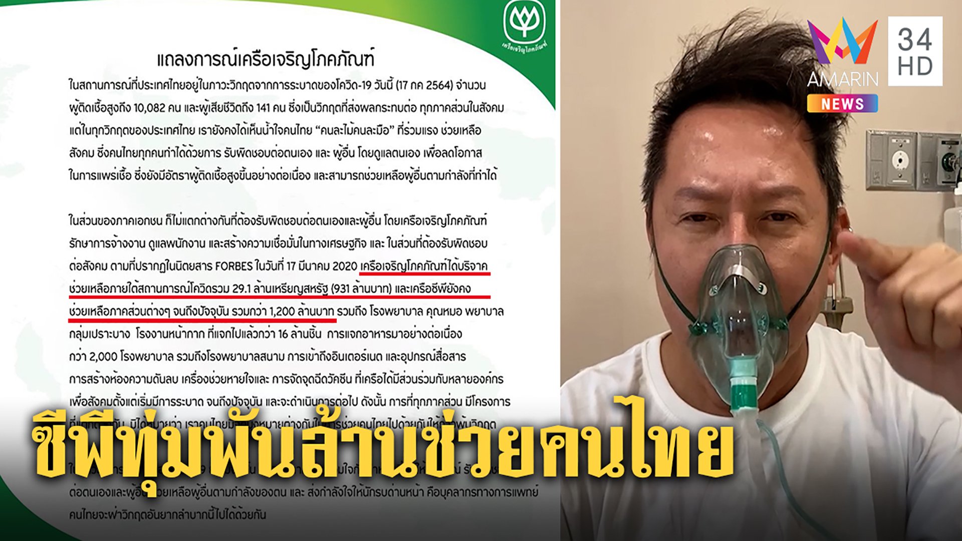 ซีพีทุ่ม 1,200 ล้านช่วยหมอ - รพ. คนไทยฝ่าวิกฤตโควิด "ณวัฒน์" ไม่หยุดขอ 100 ล้านทำกุศล | ทุบโต๊ะข่าว | 17 ก.ค. 64 | AMARIN TVHD34