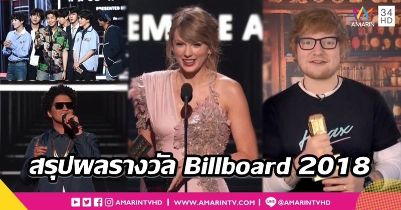 Billboard 2018 คู่ซี้ 'เอ็ด ชีแรน-เทย์เลอร์' กวาดรางวัลใหญ่ 'BTS' เปรี้ยงคว้า Top Social 2ปีติด