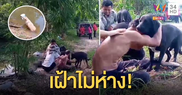 สลด! สาวใหญ่เป็นลมจมน้ำ  สามีช็อกร่ำไห้กอดสุนัขตัวโปรด หลังนั่งเฝ้าศพไม่ยอมไปไหน