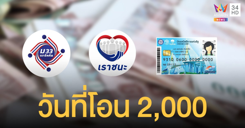 มาแล้ว! วันโอนเงิน 2,000 บาท เราชนะ บัตรคนจน ม33เรารักกัน รอบใหม่