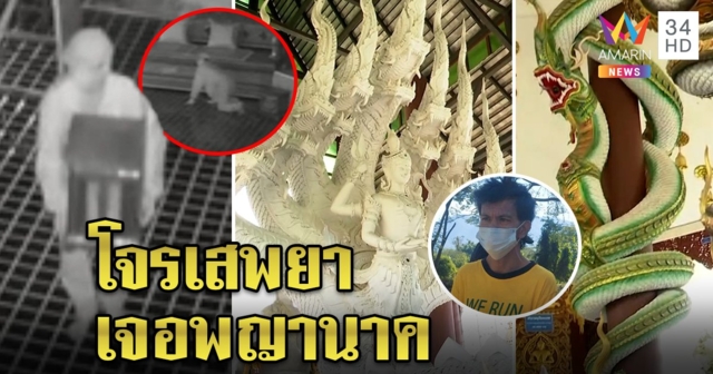 โจรสติหลุด เจอพญานาคบุกทวงเงินที่ฉกตู้บริจาค ตาเหลือกเห็นตัวเกาะเสาไปหา (คลิป)