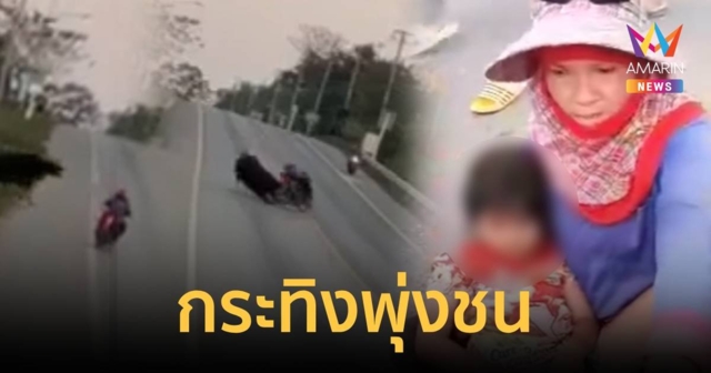 ระทึก! กระทิงพุ่งชน จยย.หิ้วร่างเด็กเข้าป่า แม่วิ่งสุดแรงช่วยชีวิตลูก