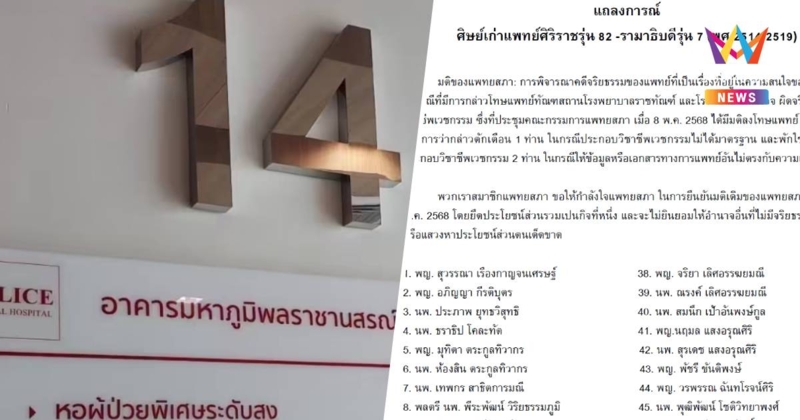 ศิษย์เก่าหมอศิริราช-รามา ลงชื่อออกแถลงการณ์ หนุนแพทยสภายึดมติเดิม