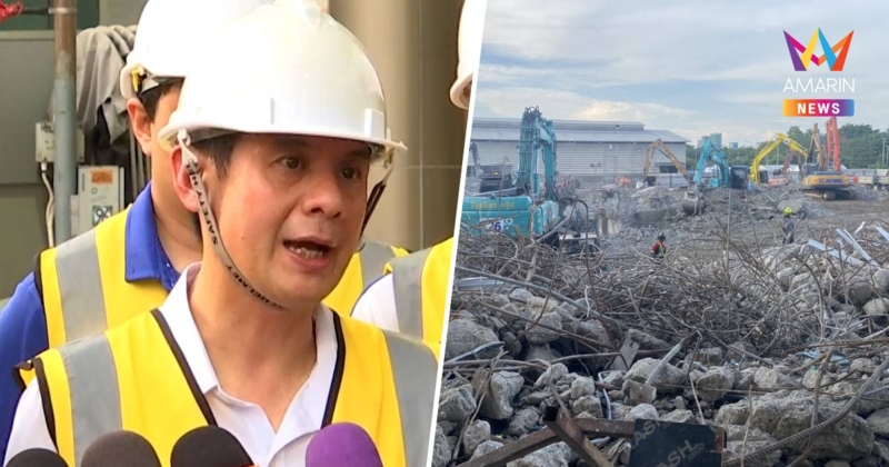 ทีมวิศวกรโครงสร้างแนะเจ้าหน้าที่เก็บชิ้นส่วนคอนกรีตให้ครอบคลุมทุกจุด