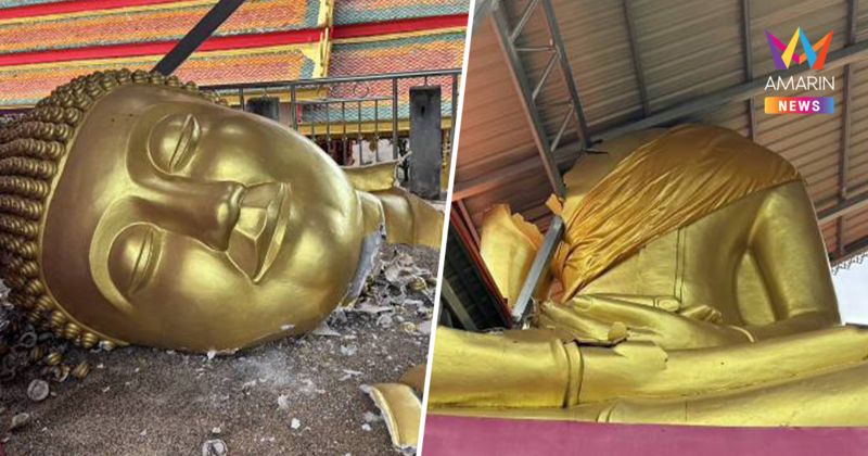 พายุฝนหมุนหลังคาวิหารทับ หลวงพ่อพุทธโสธรองค์ใหญ่ เศียรหักตกพื้น