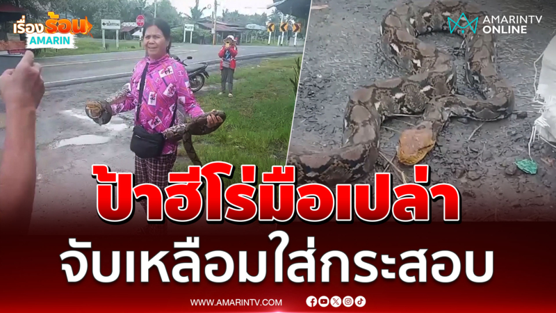 ป้าวัย 58 ปี ฮีโร่มือเปล่า ช่วยจับงูเหลือมหลุดออกจากกระสอบ