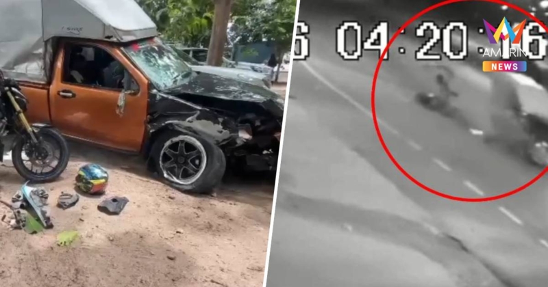กระบะตู้ทึบชนรถมอเตอร์ไซค์กระเด็นดับ 2 ศพ  คนขับทิ้งรถหนี
