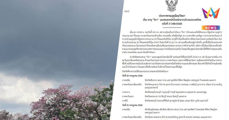 กรมอุตุฯ ประกาศฉบับ2 พายุโซนร้อน "วิภา" เตือน 40 จังหวัดฝนตกหนักมาก