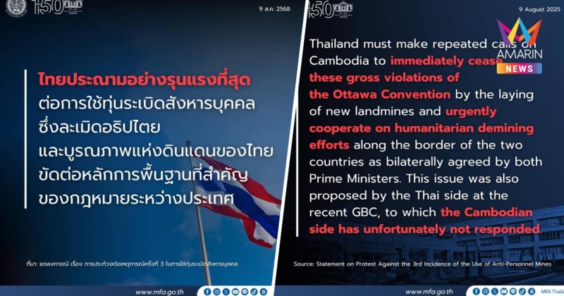 กระทรวงการต่างประเทศ ประณามกัมพูชา วางทุ่นระเบิดใหม่ ทำทหารไทยเจ็บ 3