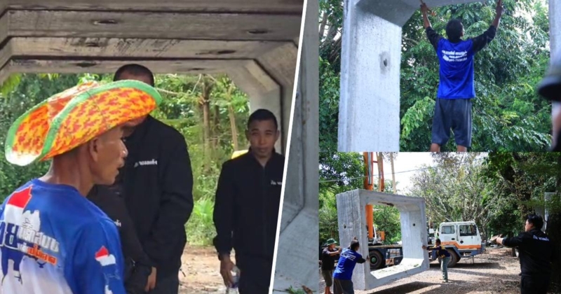 ทีมงานกัน จอมพลัง เร่งติดตั้งบังเกอร์คอนกรีตชายแดนบ้านหนองจาน