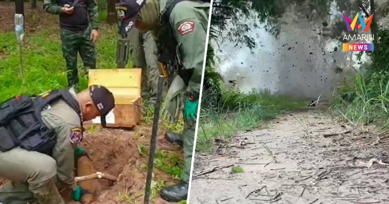 "ศรีสะเกษ" ยังไม่หมด!ชาวบ้านผวาพบลูกปืนใหญ่เขมรตกกลางสวนยางพารา
