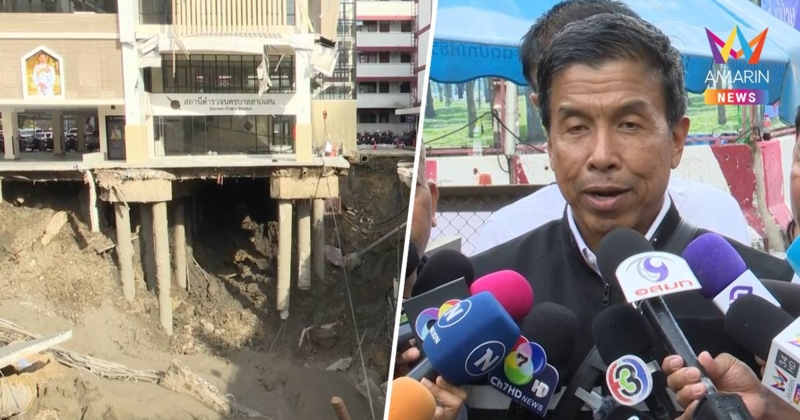 "ชัชชาติ" เผย ทีมซ่อมถนนทรุดเร่งเสริมฐานรากใต้ สน. ด้วยระบบ "ช็อตกรีต"
