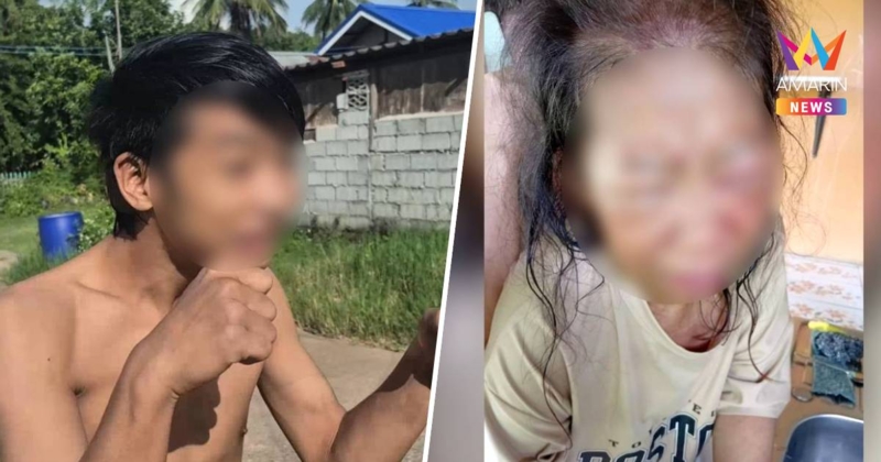 ลูกชายทรพีโดดถีบหัวแม่ล้มหน้าปูด ยิ้มหัวเราะอ้างแม่คว่ำถ้วยมาม่า
