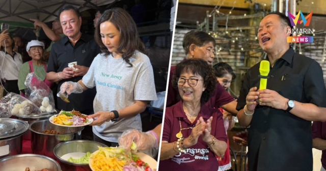 นายกฯหนูควงภริยาเดินถนนคนเดินสิงห์บุรี โชว์ร้องเพลง“บ้านเกิดเมืองนอน”