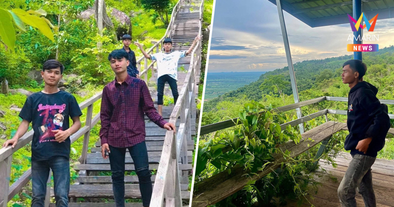 วัยรุ่นชาวเขมรสุดเย้ย! ถ่ายรูปอวดบันไดไม้ 1,181 ขั้นขึ้น ปราสาทคนา