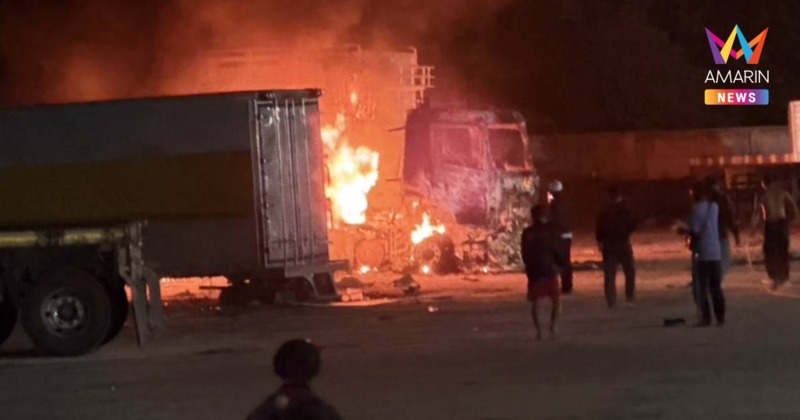 ระทึกกลางดึก! คนร้ายลอบเผา-วางระเบิดรถบรรทุกพ่วง วอดคาโกดัง นราธิวาส