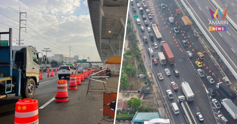 กรมทางหลวง เร่งคืนผิวจราจรทางหลักถนนพระราม 2 วันนี้