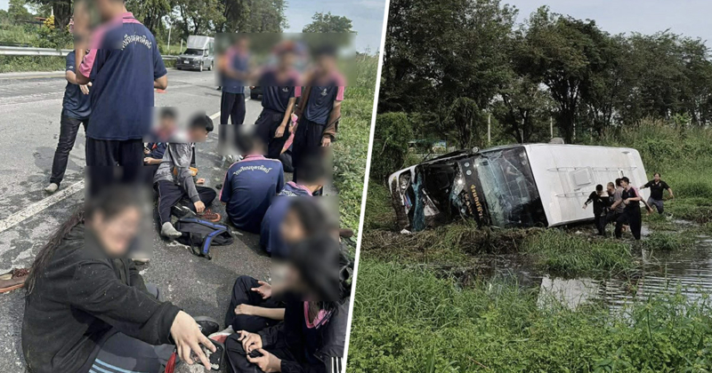 ระทึก! รถบัสโรงเรียนอุตรดิตถ์พลิกคว่ำ นักเรียนได้รับบาดเจ็บหลายคน