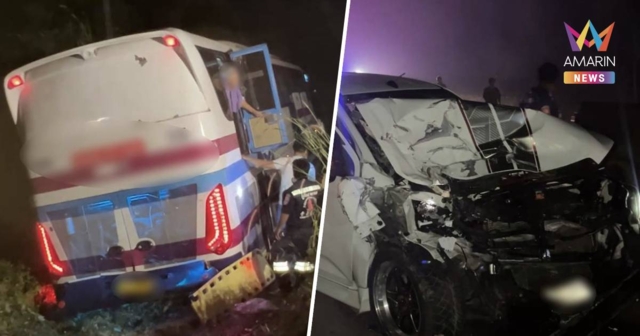 อุบัติเหตุ! รถทัวร์โดยสารชนประสานงากับรถกระบะ จ.ชุมพร บาดเจ็บ 4 ราย