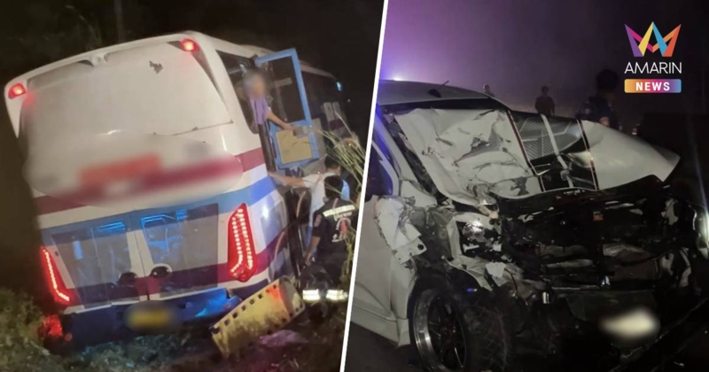 อุบัติเหตุ! รถทัวร์โดยสารชนประสานงากับรถกระบะ จ.ชุมพร บาดเจ็บ 4 ราย