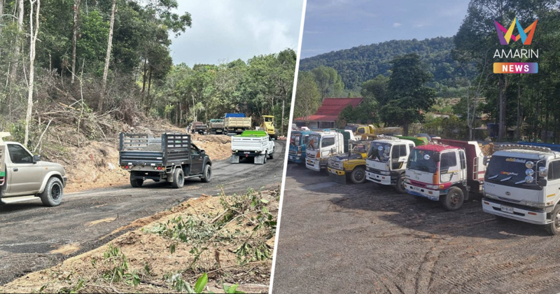 เปิดภาพคาราวานรถบรรทุกกว่า 100 คันขนหินคลุก สร้างถนนประวัติศาสตร์