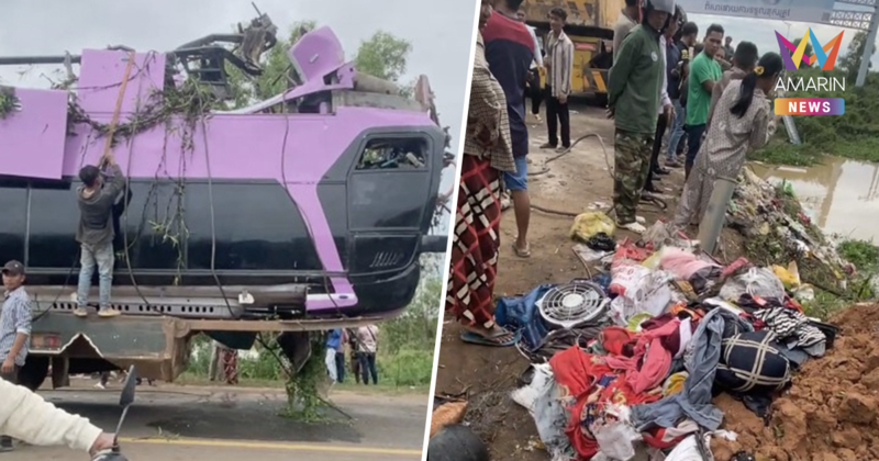 โศกนาฏกรรมเขมรสะเทือนขวัญ! บัส 2 ชั้นพุ่งตกแม่น้ำดับคาที่ 13 ราย