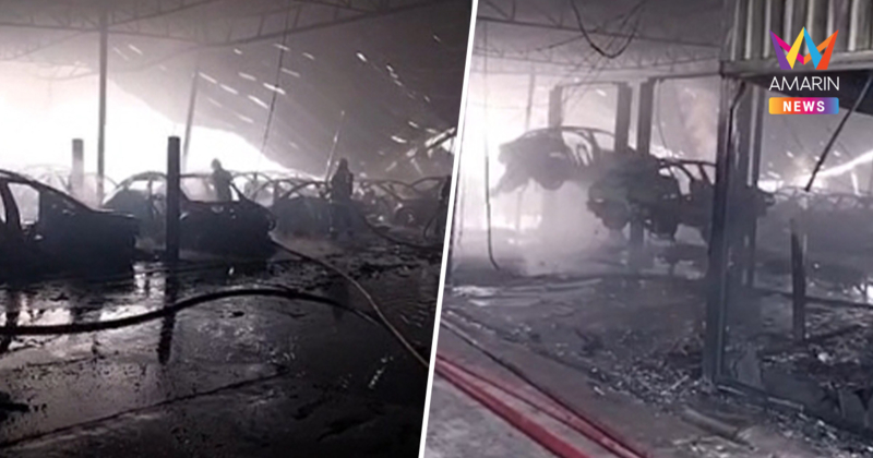 ไฟไหม้โกดัง " ซูเปอร์คาร์-เทสล่า" 50 คัน วอด 200ล้าน รถดับเพลิงโดนด้วย