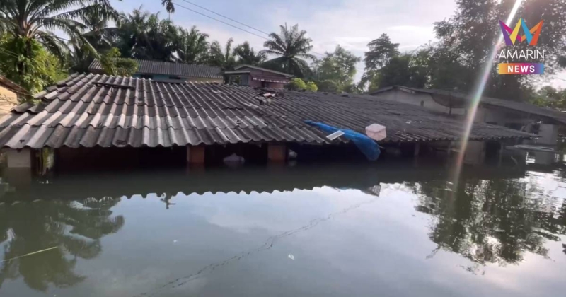 น้ำท่วมเขตย่านตาขาว จ.ตรัง ลดลง แต่บ้านริมฝั่งแม่น้ำตรังอ่วม ท่วมมิด