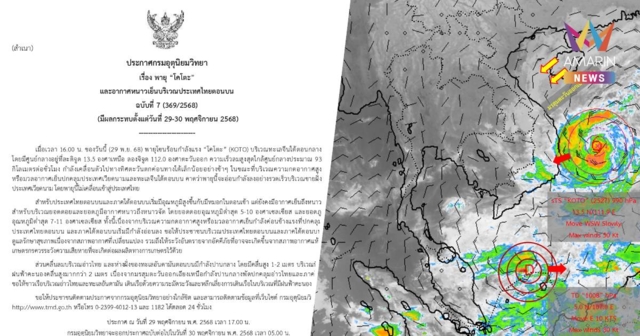 กรมอุตุนิยมวิทยา เตือน พายุโซนร้อนกำลังแรง 