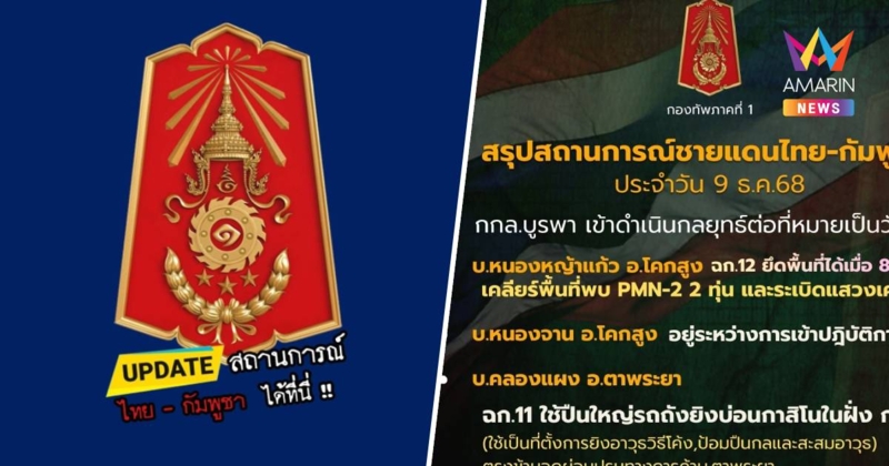 กองทัพภาค 1 สรุปสถานการณ์ชายแดนไทย-กัมพูชา พื้นที่ จ.สระแก้ว 9 ธ.ค.