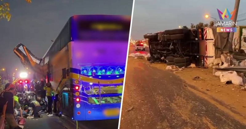 ระทึก! รถทัวร์โดยสารพุ่งชนท้ายรถบรรทุก 10 ล้อ ผู้โดยสารเจ็บเพียบ