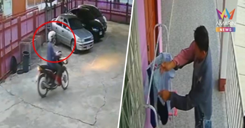 เปิดภาพ! ชายโรคจิตย่องขโมยชุดชั้นในสาวหอพัก