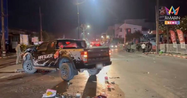 GPS เป็นเหตุ! หนุ่มขับกระบะขนแรงงานเมียนมา ชนกับกระบะอีกคัน เจ็บ 9 ราย