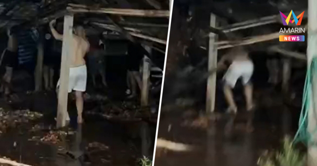 นาทีชีวิต! พายุฤดูร้อน ฝนตกหนักหลังคาโรงรถถล่มทับตำรวจเจ็บเลือดซิบ