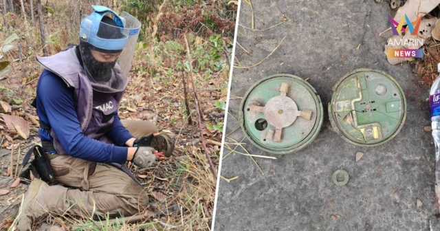 ศทช. ลุยตรวจพื้นที่ฐานปฏิบัติ อ.กาบเชิง จ.สุรินทร์ พบทุ่นระเบิด 9 ทุ่น