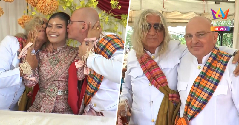 อดีตนักร้องสาว วิวาห์ชื่นมื่นควง 2 เจ้าบ่าว สร้างตำนานรัก 3 ผัวเมีย